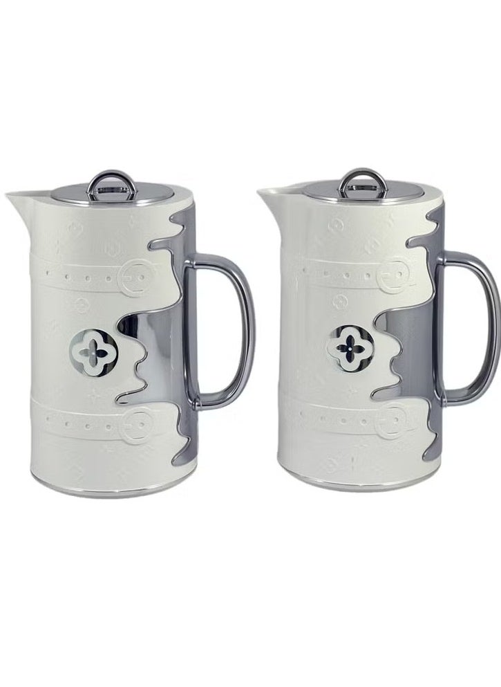 Homemaker Elegant 2-Piece 1L Insulated Flask Set – White & Silver | Double-Wall Glass Lined Thermos with ABS Outer Body | Hot & Cold Beverage Keeper | Lightweight & Travel-Friendly  - Image 3