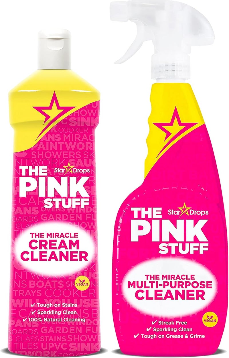 Stardrops Pink Stuff Miracle Cleaning Bundle: Multi-Purpose Spray- 750ml, Cream Cleaner- 500ml - Image 1