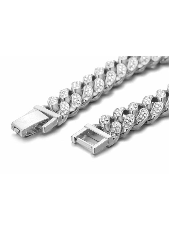 Halukakah ● Bling ● Gold Chain for Men Platinum Plated Diamond Set Miami Chain Cuban Chain Bracelet 7"(18cm) with Free Giftbox (Platinum Plated, 7) - Image 5