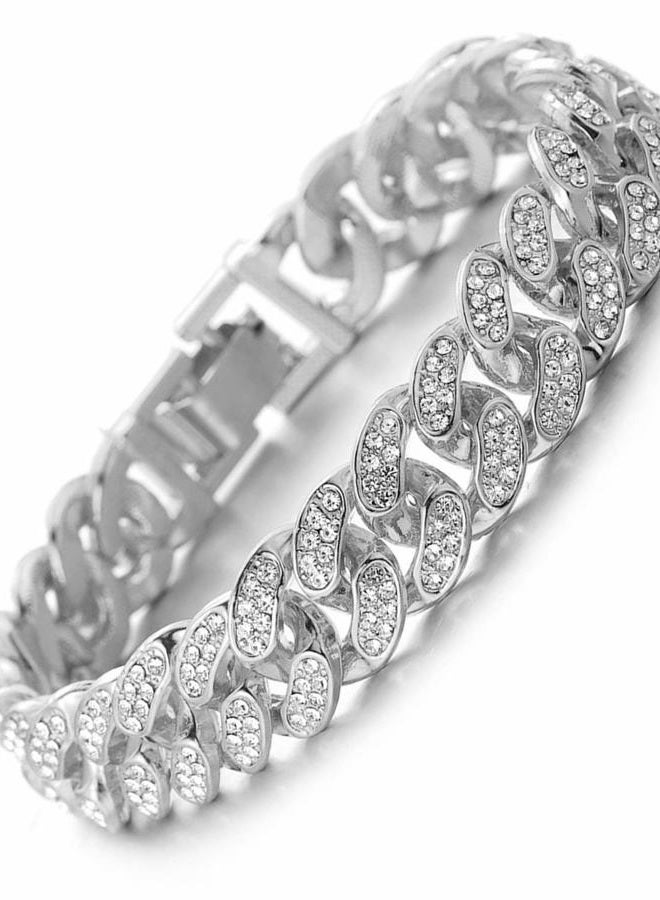 Halukakah ● Bling ● Gold Chain for Men Platinum Plated Diamond Set Miami Chain Cuban Chain Bracelet 7"(18cm) with Free Giftbox (Platinum Plated, 7) - Image 1