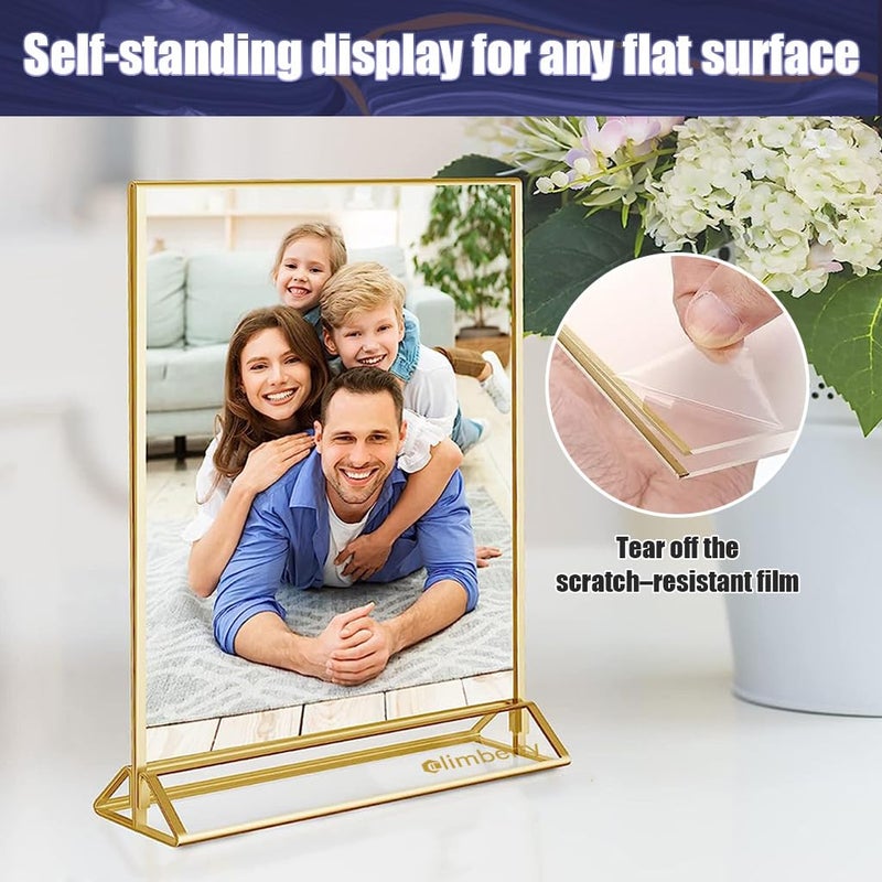 Climberty 6 Pcs A6 Acrylic Gold Signage Holders,4 X 6 Inch Clear Picture Frames With Gold Borders And Vertical Stand,Double Sided Table Menu Display Stand For Restaurant Signs,Wedding Table And Photos - Image 4