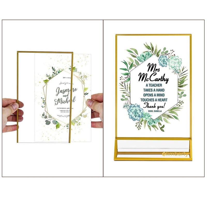 Climberty 6 Pcs A6 Acrylic Gold Signage Holders,4 X 6 Inch Clear Picture Frames With Gold Borders And Vertical Stand,Double Sided Table Menu Display Stand For Restaurant Signs,Wedding Table And Photos - Image 3