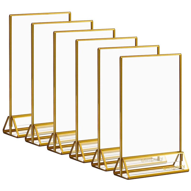 Climberty 6 Pcs A6 Acrylic Gold Signage Holders,4 X 6 Inch Clear Picture Frames With Gold Borders And Vertical Stand,Double Sided Table Menu Display Stand For Restaurant Signs,Wedding Table And Photos - Image 1