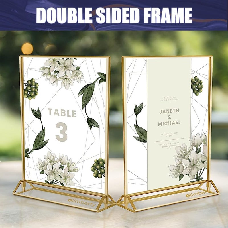 Climberty 6 Pcs A6 Acrylic Gold Signage Holders,4 X 6 Inch Clear Picture Frames With Gold Borders And Vertical Stand,Double Sided Table Menu Display Stand For Restaurant Signs,Wedding Table And Photos - Image 5