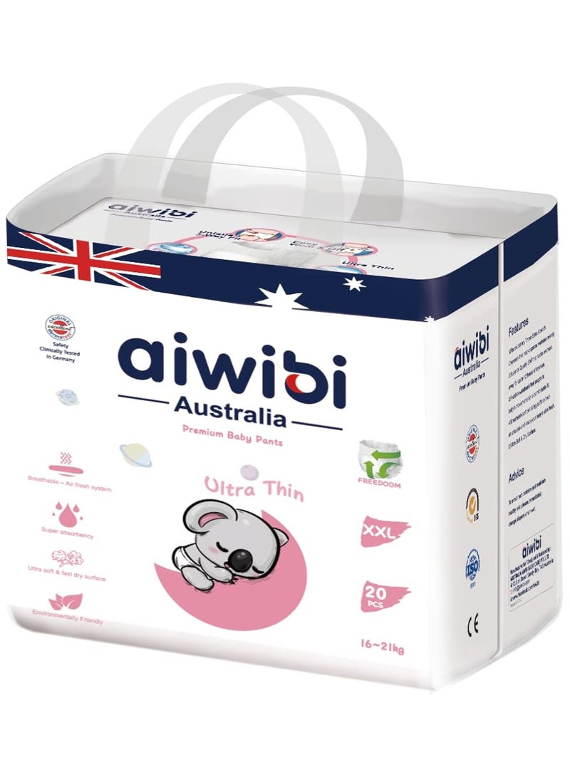 Aiwibi Ultra-thin premium baby pants diaper, cotton-like, anti-irritation,Size XXL 16-21KG 20 counts