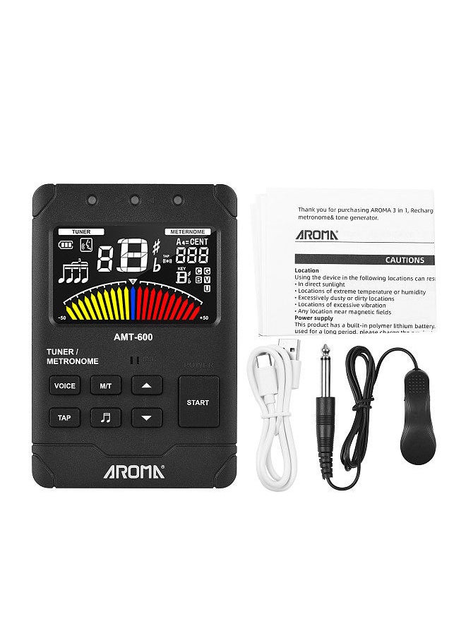 Generic - amt-600 tuner & metronome & tone generator 3-in-1 rechargeable 2.5-inch color lcd guitar tuner mini digital metronome electronic metronome - Image 1
