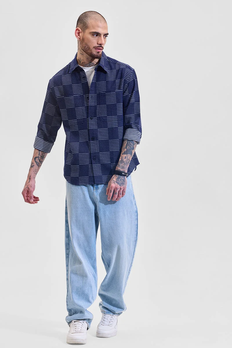 Snitch Dark Blue Dark Blue Geometric Relaxed Fit Shirt for Men | Best Price UAE