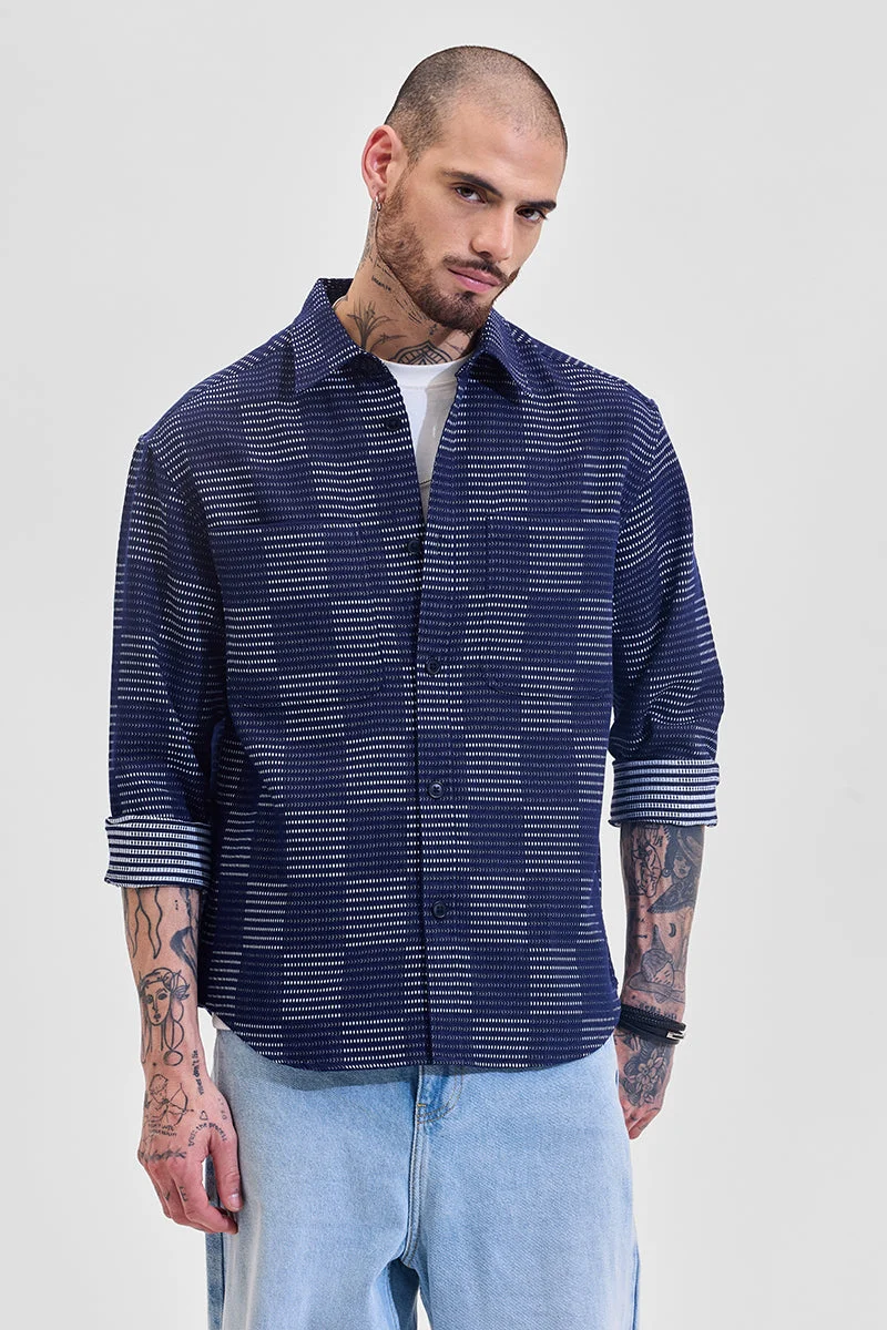 Snitch Dark Blue Dark Blue Geometric Relaxed Fit Shirt for Men | Best Price UAE