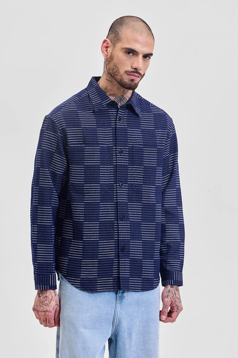 Snitch Dark Blue Dark Blue Geometric Relaxed Fit Shirt for Men | Best Price UAE