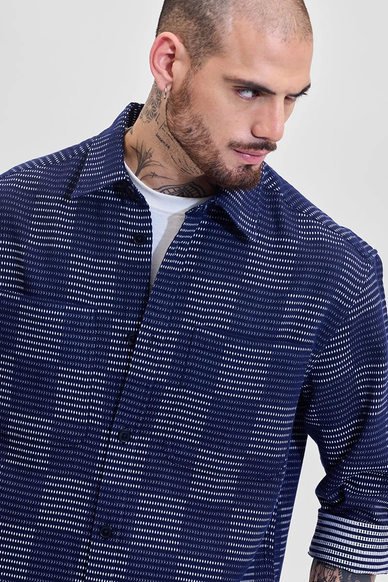 Snitch Dark Blue Dark Blue Geometric Relaxed Fit Shirt for Men | Best Price UAE
