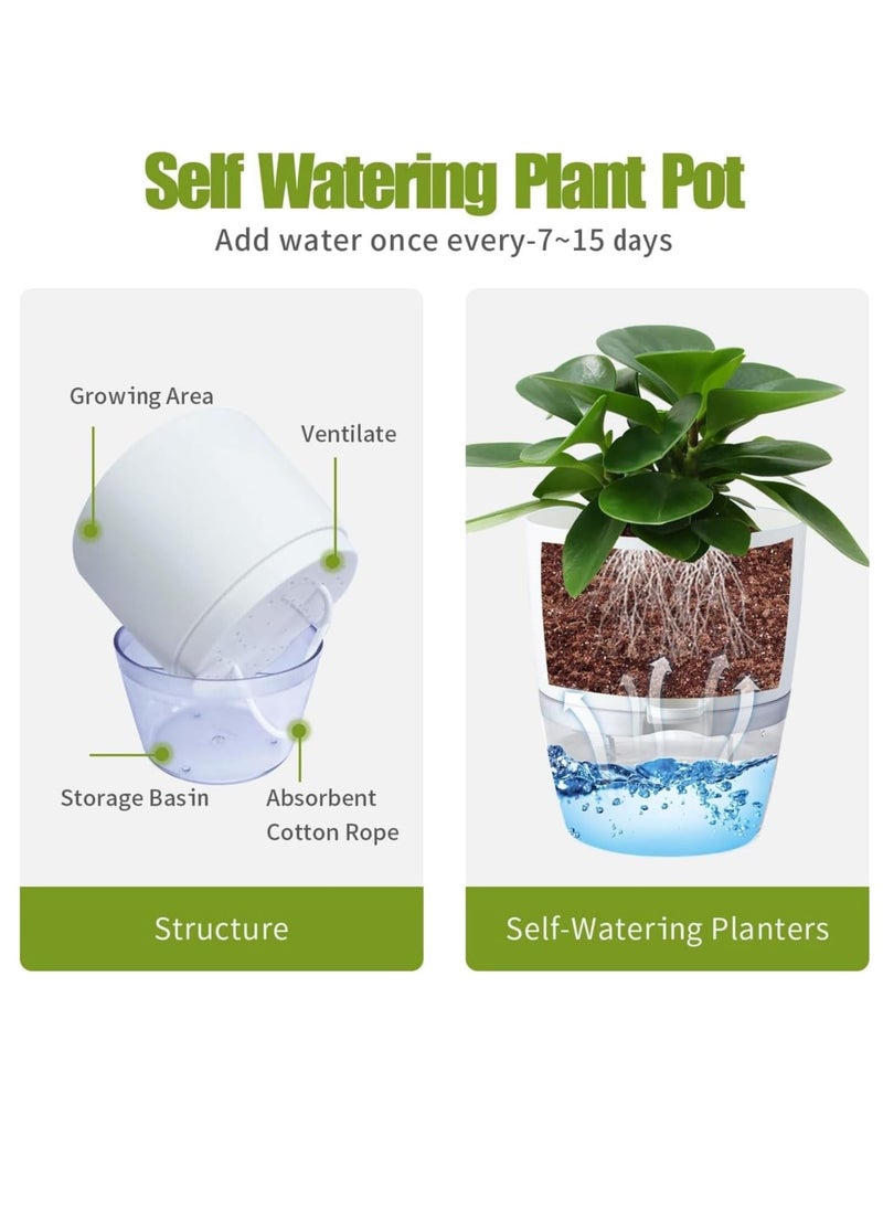 Generic Self Watering Plant Pots, 6 inch Orchid Flower Pots White Modern Decorative Plastic Planters with Wick Rope Large Water Storage for All Indoor Plants (Set of 3)  - Image 2