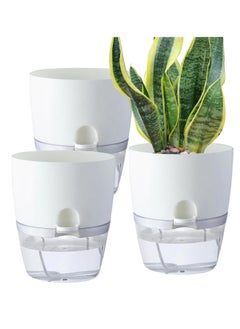 Generic Self Watering Plant Pots, 6 inch Orchid Flower Pots White Modern Decorative Plastic Planters with Wick Rope Large Water Storage for All Indoor Plants (Set of 3)  - Image 1