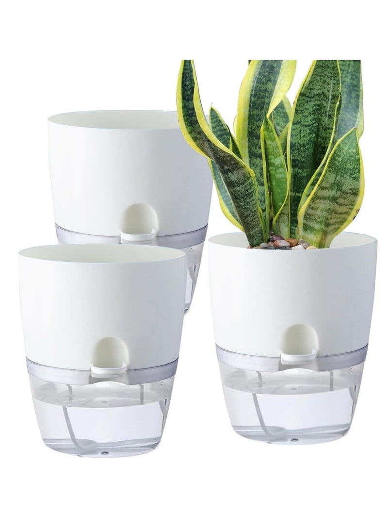Generic Self Watering Plant Pots, 6 inch Orchid Flower Pots White Modern Decorative Plastic Planters with Wick Rope Large Water Storage for All Indoor Plants (Set of 3)  - Image 1