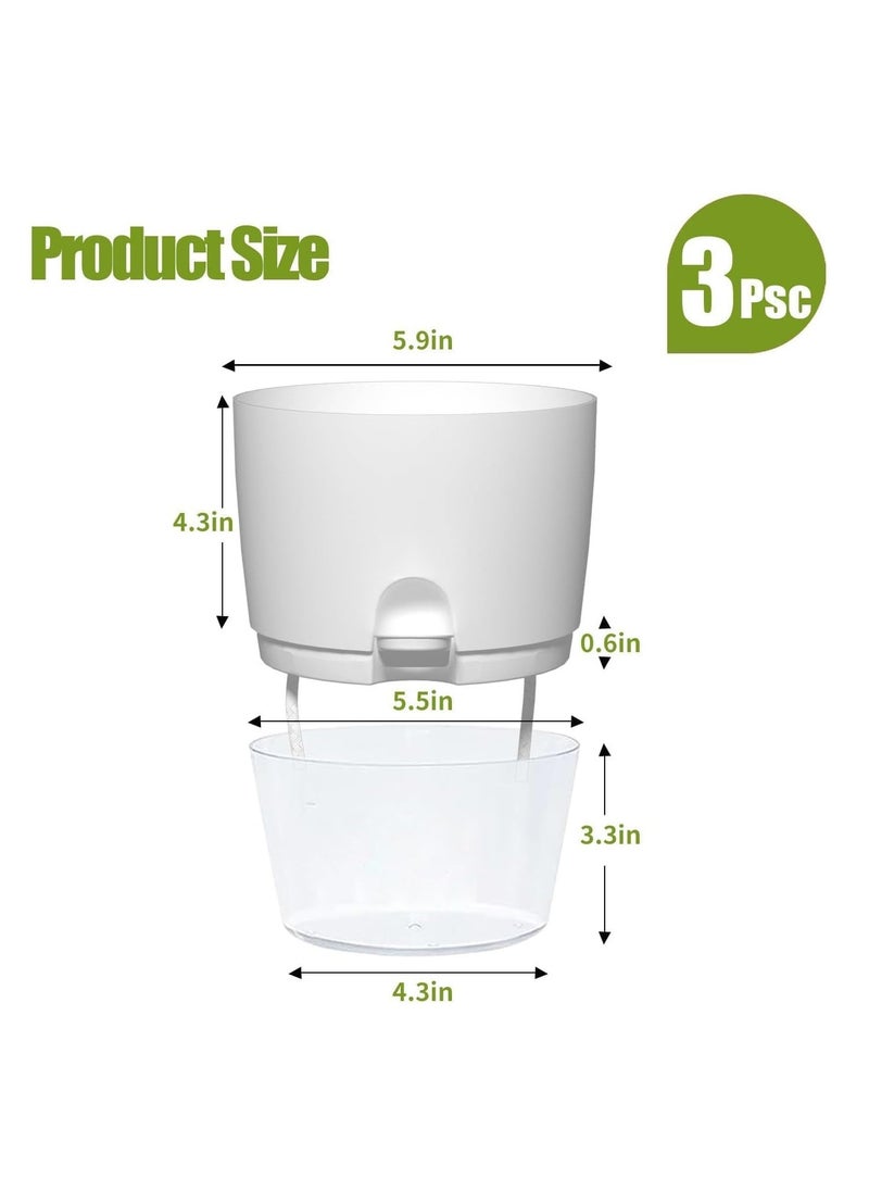 Generic Self Watering Plant Pots, 6 inch Orchid Flower Pots White Modern Decorative Plastic Planters with Wick Rope Large Water Storage for All Indoor Plants (Set of 3)  - Image 4