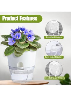 Generic Self Watering Plant Pots, 6 inch Orchid Flower Pots White Modern Decorative Plastic Planters with Wick Rope Large Water Storage for All Indoor Plants (Set of 3)  - Image 3