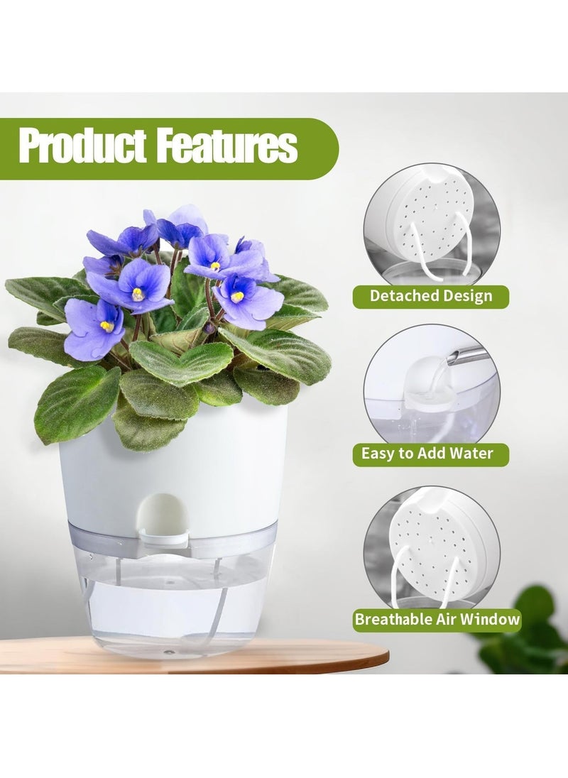 Generic Self Watering Plant Pots, 6 inch Orchid Flower Pots White Modern Decorative Plastic Planters with Wick Rope Large Water Storage for All Indoor Plants (Set of 3)  - Image 3