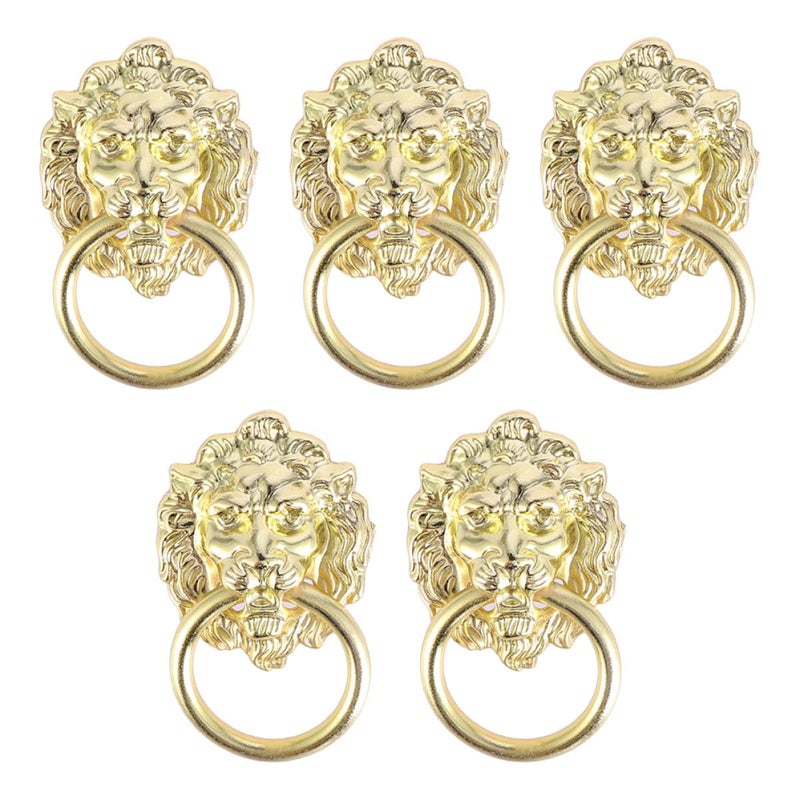 Vintage Lion Head Cabinet Pull Handles 5PCS Zinc Alloy Drawer Rings For Wardrobe Kitchen - Image 2