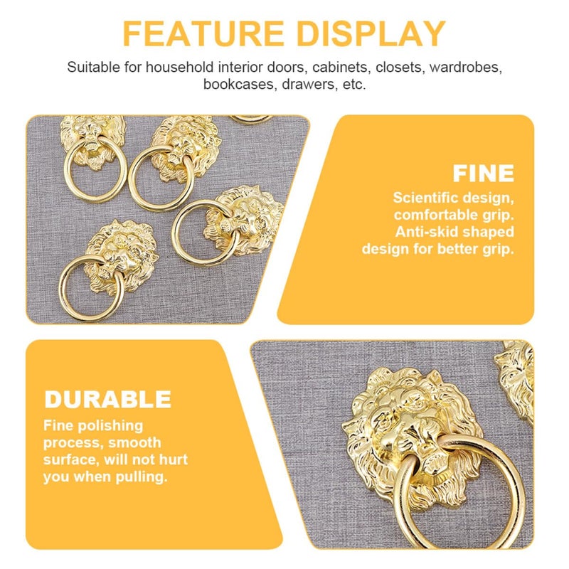 Vintage Lion Head Cabinet Pull Handles 5PCS Zinc Alloy Drawer Rings For Wardrobe Kitchen - Image 4
