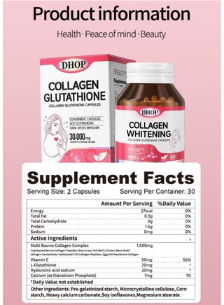 glutathione with collagen tablets DHOP Collagen Glutathione Capsules 30000mg 60 Capsules Effective Whitening  Supplement Antioxidant Anti Aging | Best Price KSA