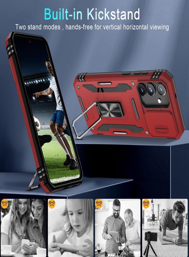 DEERLAMN Case for Samsung Galaxy S24 with Slide Camera Cover+Screen Protector (1 Pack), Rotated Ring Kickstand Military Grade Shockproof Protective Cover-Red - Image 5