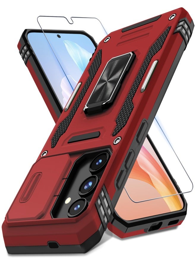 DEERLAMN Case for Samsung Galaxy S24 with Slide Camera Cover+Screen Protector (1 Pack), Rotated Ring Kickstand Military Grade Shockproof Protective Cover-Red - Image 1