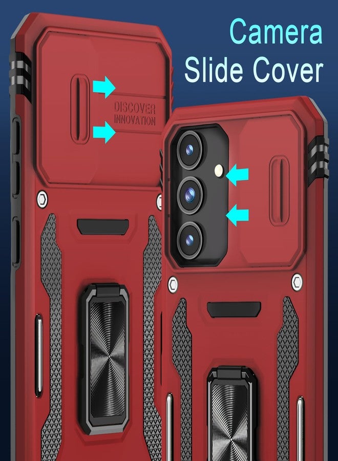 DEERLAMN Case for Samsung Galaxy S24 with Slide Camera Cover+Screen Protector (1 Pack), Rotated Ring Kickstand Military Grade Shockproof Protective Cover-Red - Image 3