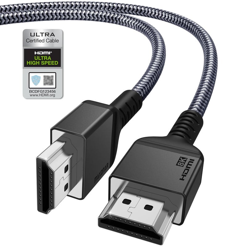 Maxonar كابلات ماكسونار 8K HDMI PS5 3 قدم/1 متر (معتمدة) كابل HDMI® فائق السرعة 8K60 4K120 2K144Hz eARC متوافق مع HDCP 2.2 و2.3 للبلايستيشن 5، إكس بوكس سيريس X، بلو راي، روكو تي في، فاير تي في - Image 1