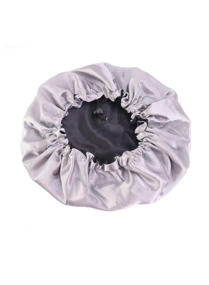 Women's Adjustable Reversible Satin Bonnet - Soft Double Sided Sleep Cap, Protects Natural Hair, Black and Silver - Image 3
