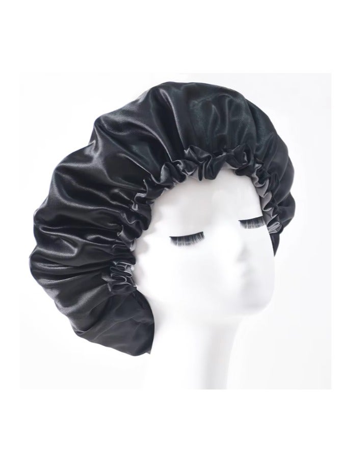Women's Adjustable Reversible Satin Bonnet - Soft Double Sided Sleep Cap, Protects Natural Hair, Black and Silver - Image 1