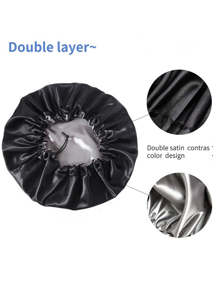 Women's Adjustable Reversible Satin Bonnet - Soft Double Sided Sleep Cap, Protects Natural Hair, Black and Silver - Image 2