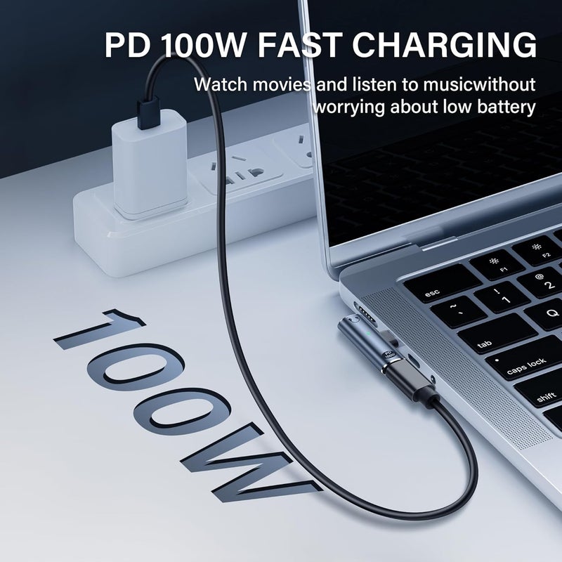 SinLoon USB C to 35mm Audio Adapter USB Type C to Aux Female Headphones Jack 100W 2in1 PD Power Supply Adapter DAC USB C Headphone Adapter for USB C Devices Without 35mm Interface - Image 4