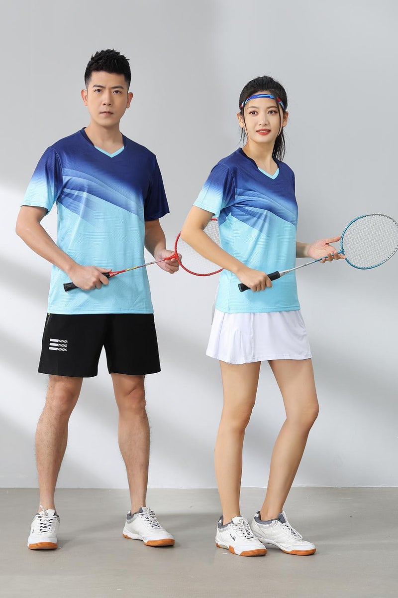 Generic Fashion Quick-Dry Badminton Apparel Set Men's 1896 Mesh Feather light blue Black Pants