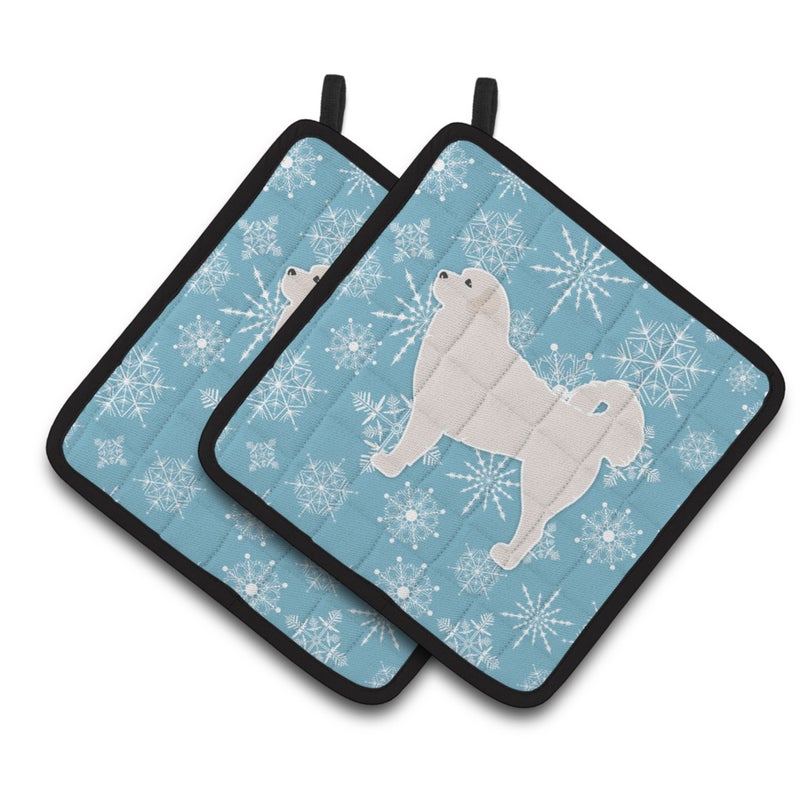 Caroline's Treasures ""Caroline's Treasures BB3527PTHD Winter Snowflake Polish Tatra Sheepdog Pair of Pot Holders  7.5H"""" x 7.5"""" W  Multicolor"" 