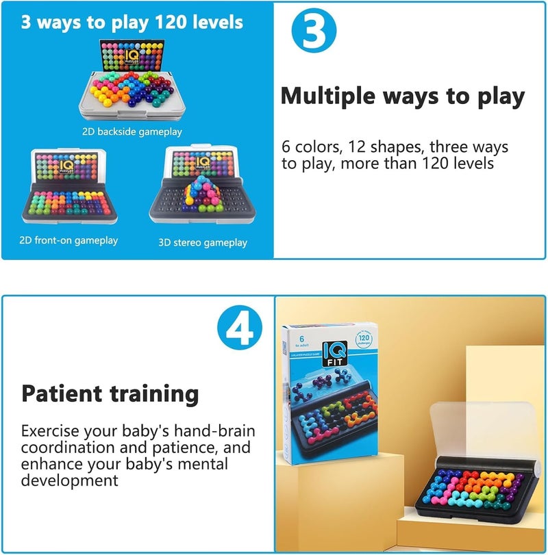Tec Tavakkal لعبة ألغاز IQ لتحدي الذكاء للأطفال، ألغاز منطقية ثلاثية الأبعاد محمولة، 120 تحديًا، لعبة تعليمية للسفر لتطوير الدماغ وحل المشكلات للأطفال والبالغين (كتل ألغاز IQ) - Image 3