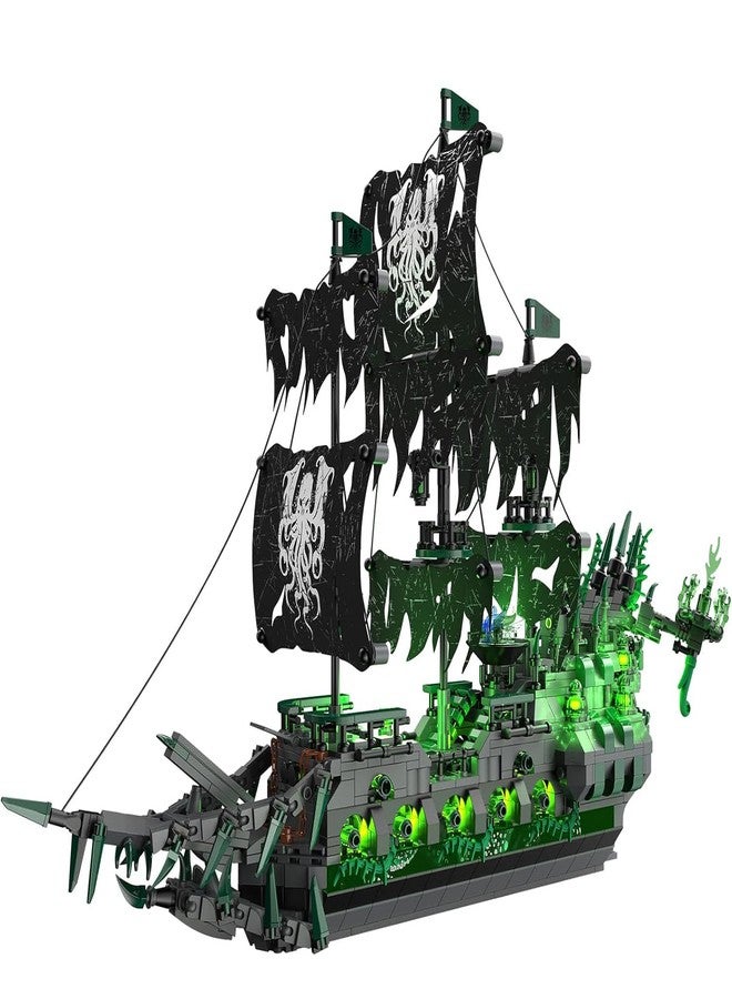 Brihappen Ghost Ship Flying Dutchman Building Blocks Set for Adults (1100 Pieces) - Pirate Ship Model with Light Home Office Collection, Birthday Gifts for Building Blocks Lover - Image 1