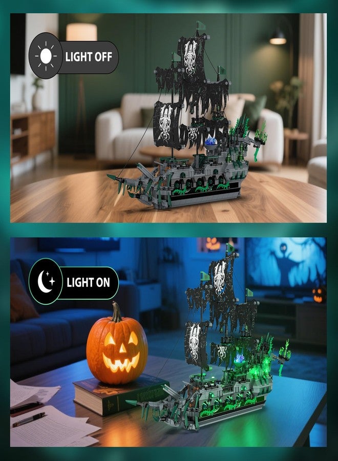 Brihappen Ghost Ship Flying Dutchman Building Blocks Set for Adults (1100 Pieces) - Pirate Ship Model with Light Home Office Collection, Birthday Gifts for Building Blocks Lover - Image 3