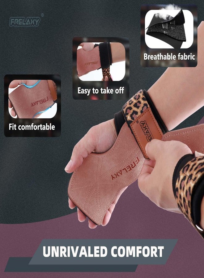 Frelaxy Weight lifting Wrist Straps for Women, Weightlifting Grips with Cushion Wrist Loop, Double Layer Leather, and Storage Pouch, Women's Gym Gloves for Deadlift and Powerlifting (Pink/Leopard) - Image 5