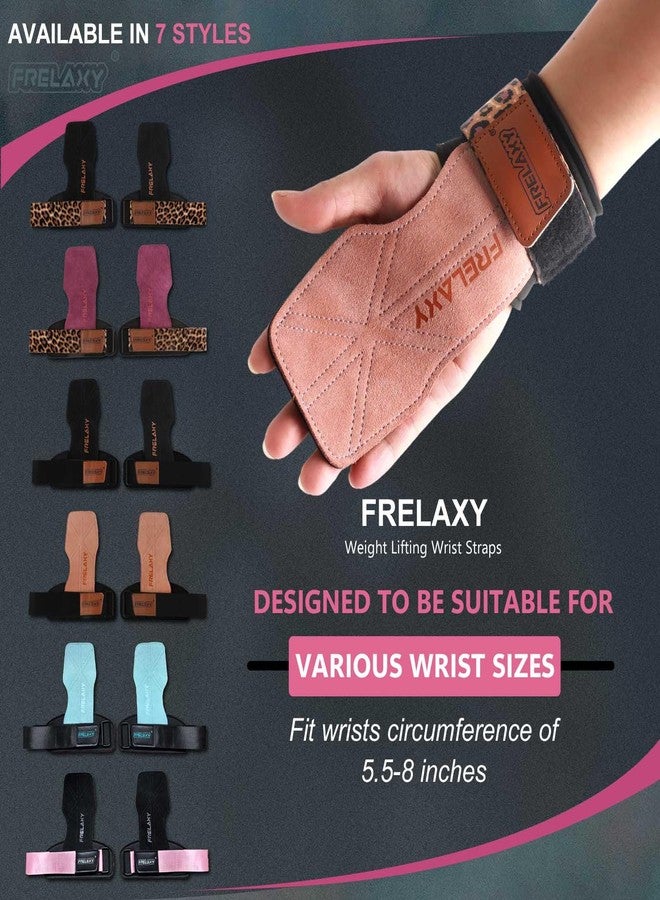 Frelaxy Weight lifting Wrist Straps for Women, Weightlifting Grips with Cushion Wrist Loop, Double Layer Leather, and Storage Pouch, Women's Gym Gloves for Deadlift and Powerlifting (Pink/Leopard) - Image 2