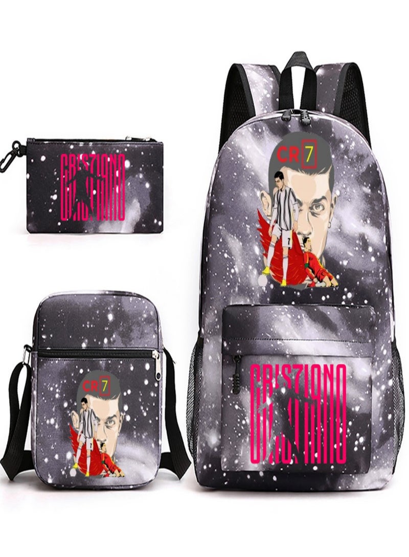 C Ronaldo Children Backpack Schoolbag Teen Student School Book bag with Lunch Box Pen Case 3 in 1 for Kids