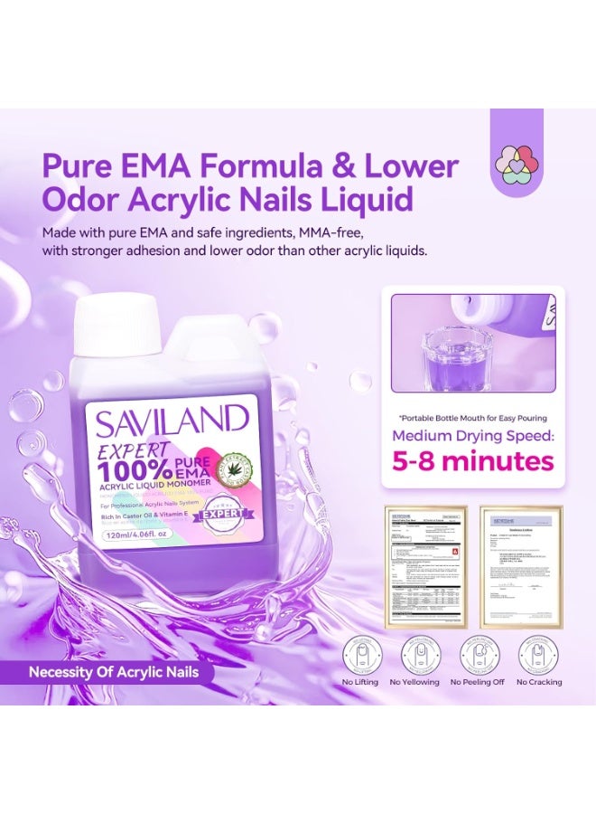SAVILAND Low Odor Monomer Acrylic Nail Liquid:120 ml Castor Oil Vitamin E Acrylic Liquid Professional Pure EMA Nail Monomer Liquid Nail Tech Salon For DIY Home & Nail Salon Use - Image 2