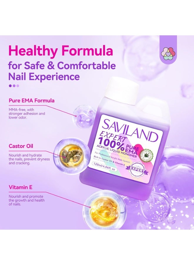 SAVILAND Low Odor Monomer Acrylic Nail Liquid:120 ml Castor Oil Vitamin E Acrylic Liquid Professional Pure EMA Nail Monomer Liquid Nail Tech Salon For DIY Home & Nail Salon Use - Image 5