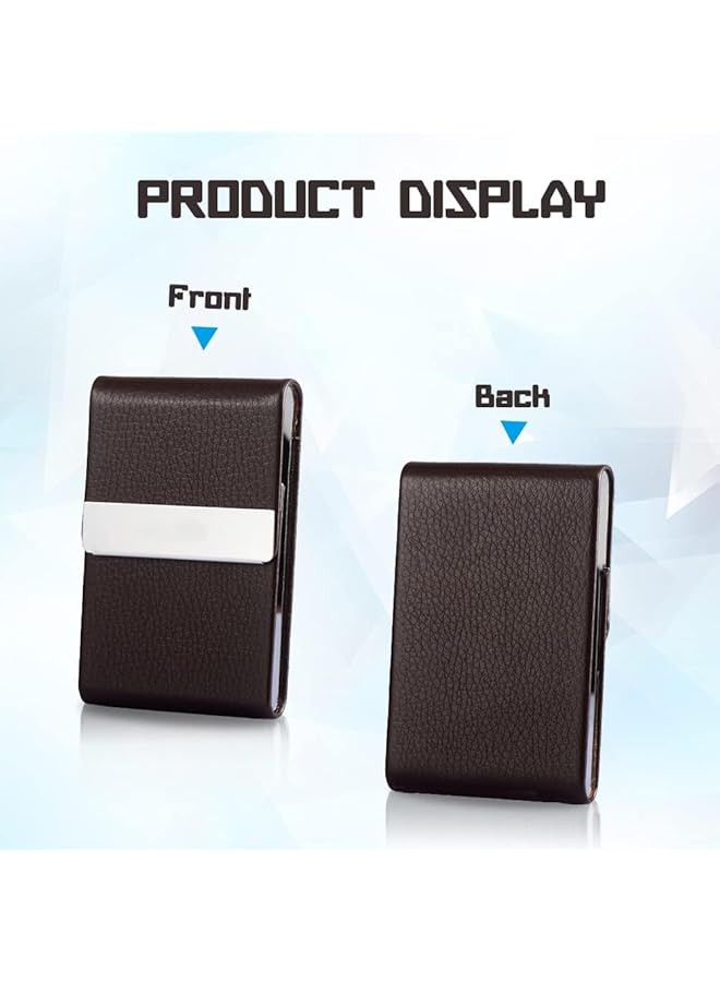 X spring Business Card Holder Professional Pu Leather Magnetic Business Card Holder Metal Business Card Case Pocket Business Card Holder Wallet Blocking Name With Magnetic Clasp Brown - Image 5