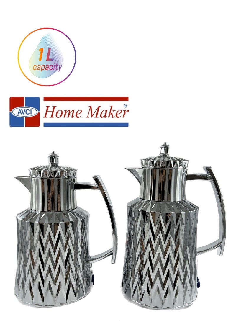 Home Maker 2-Piece  Tea & Coffee Flask, Silver - Image 1
