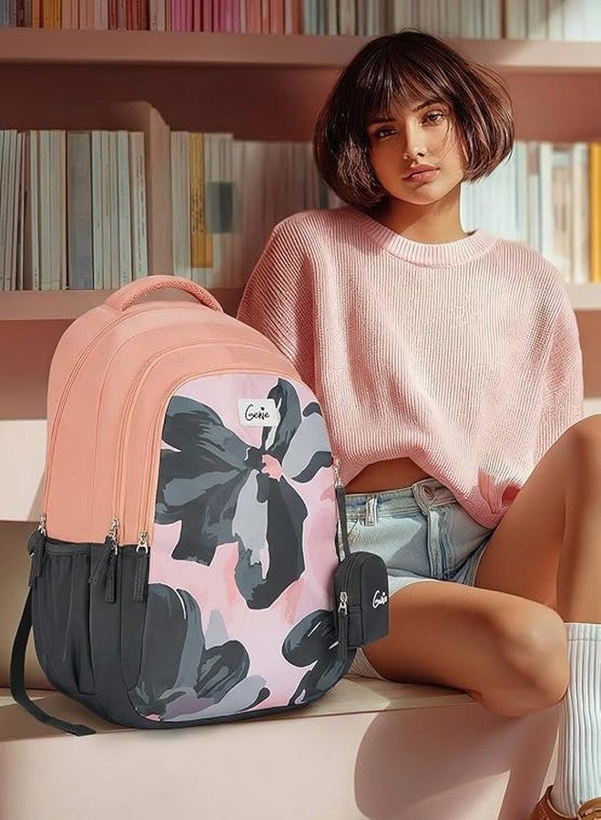 Genie Nightfern School Backpack For Girls |19 Inch-36 Litres With Three Compartments, Light Weight with Padded Shoulders |Best for Books, Water Bottles, Stationery, Lunch Box & Essentials - Grey - Image 2