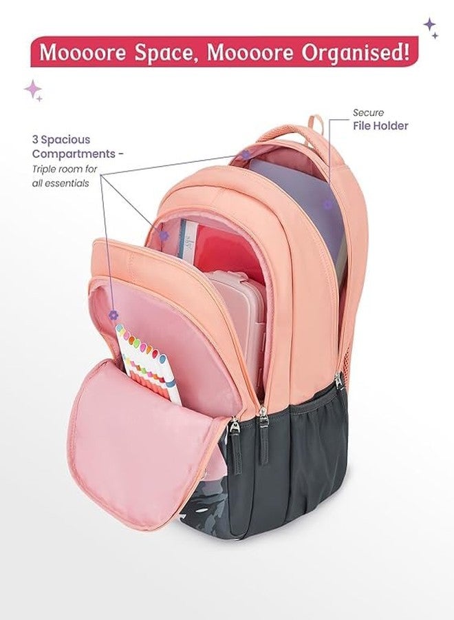 Genie Nightfern School Backpack For Girls |19 Inch-36 Litres With Three Compartments, Light Weight with Padded Shoulders |Best for Books, Water Bottles, Stationery, Lunch Box & Essentials - Grey - Image 4