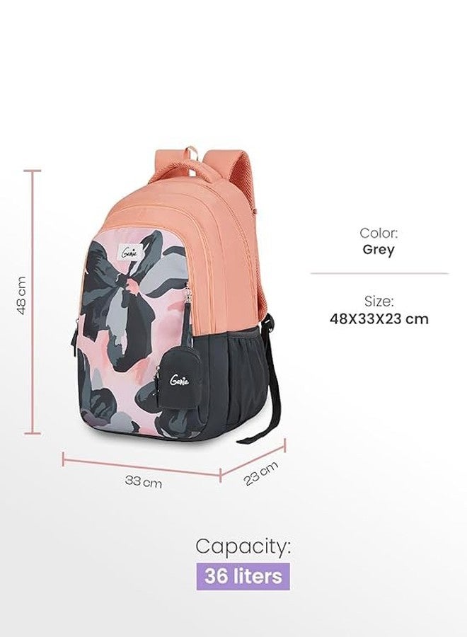 Genie Nightfern School Backpack For Girls |19 Inch-36 Litres With Three Compartments, Light Weight with Padded Shoulders |Best for Books, Water Bottles, Stationery, Lunch Box & Essentials - Grey - Image 3