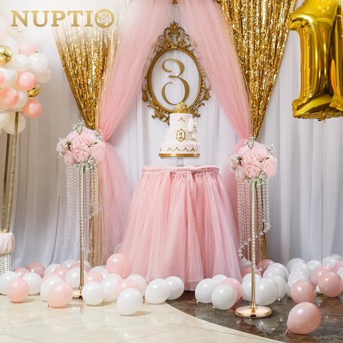 Nuptio Wedding Centerpieces Gold Vases: 2 Pcs 35.4in Tall Crystal Flower Vase Metal Flowers Stand for Party Tables Decorations - Elegant Bulk Weddings Decoration Table Chandelier Centerpiece Stands - Image 2