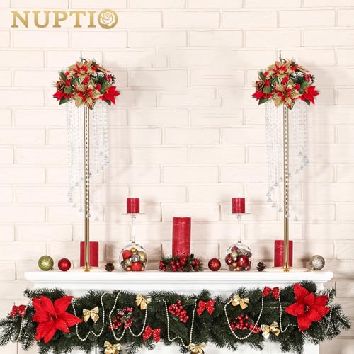 Nuptio Wedding Centerpieces Gold Vases: 2 Pcs 35.4in Tall Crystal Flower Vase Metal Flowers Stand for Party Tables Decorations - Elegant Bulk Weddings Decoration Table Chandelier Centerpiece Stands - Image 3