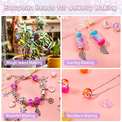 AIPRIDY 224 Pieces Large Hole Fairy Wand Garden Beads, Assorted European Craft Beads Mixed Color Lampwork Spacer Beads,European Large Hole Beads for DIY Jewelry Making Supplies (14 Style) - Image 4