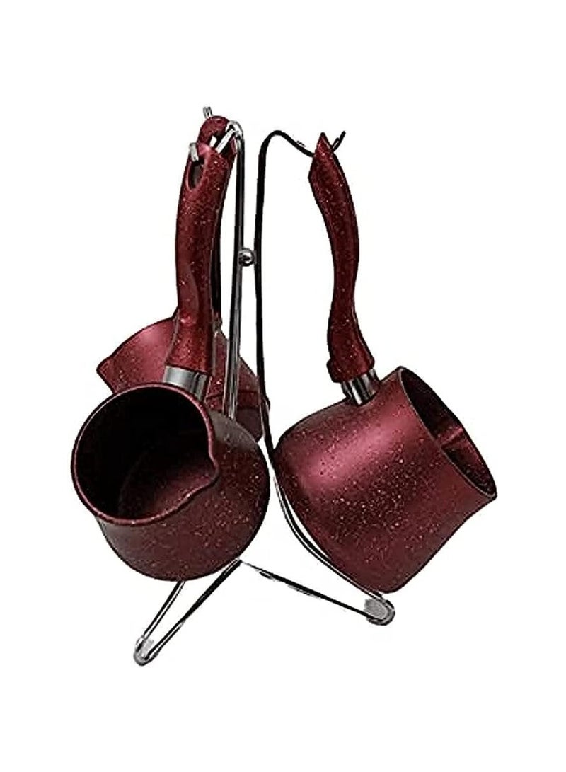 Granite coffee pot set, 4 pieces, with a stainless stand